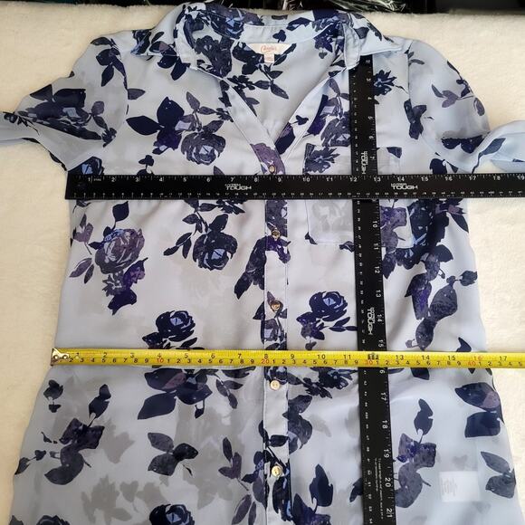 Candies Blue Floral Hi Lo Button‎ Up Roll Tab Sleeves Flowercore Bloomcore XS - Picture 5 of 7